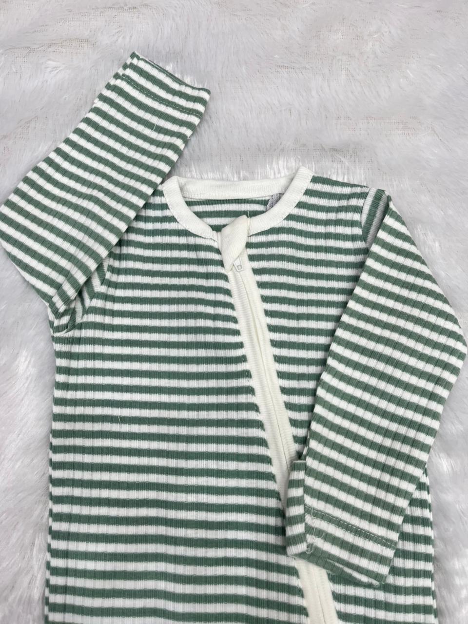 GREEN WHITE STRIPED ROMPER