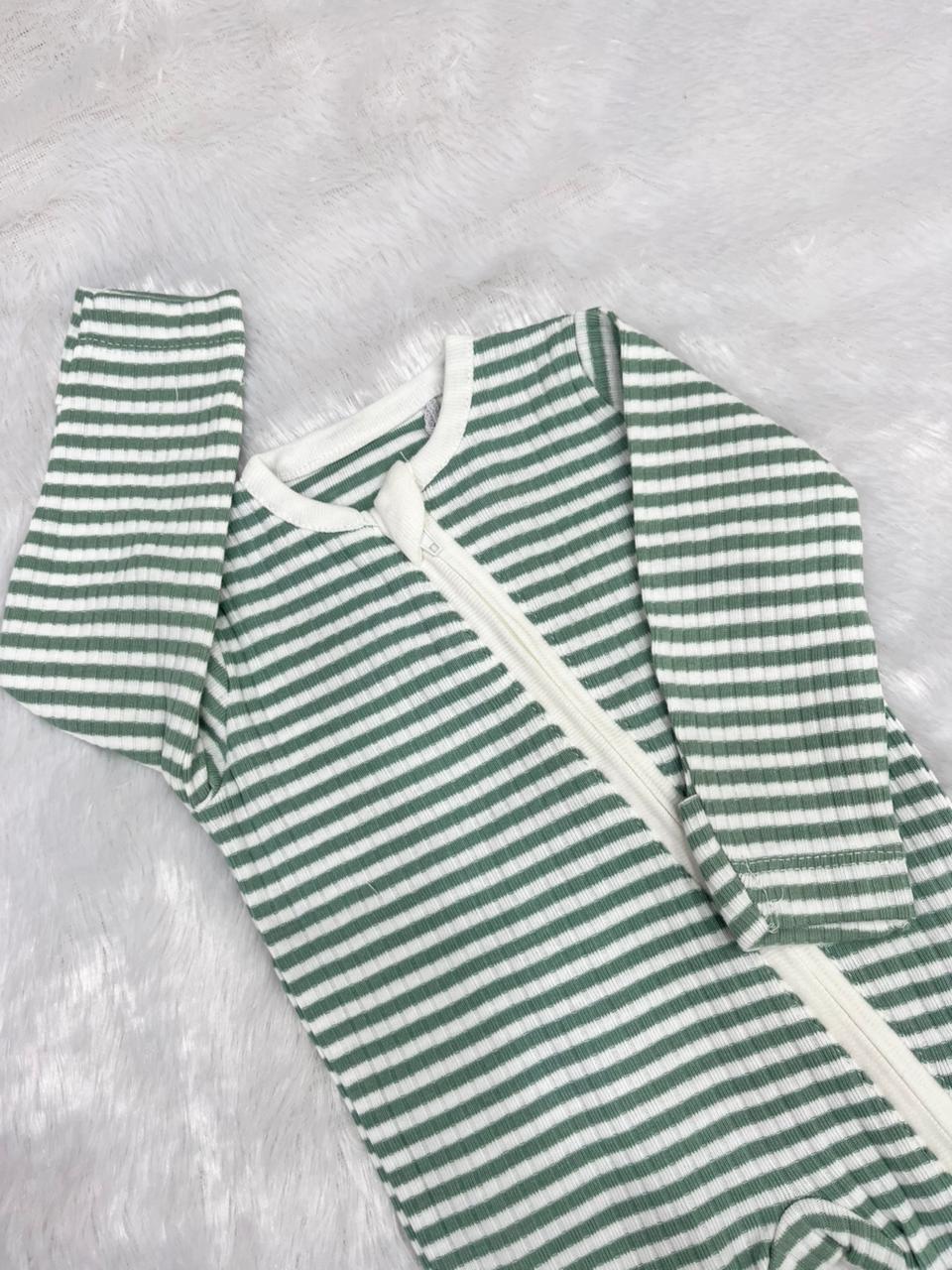 GREEN WHITE STRIPED ROMPER