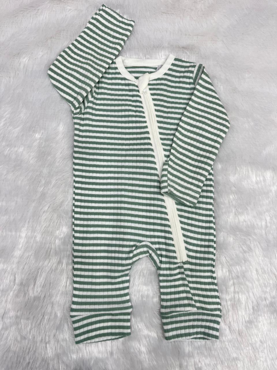 GREEN WHITE STRIPED ROMPER