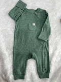 GREEN RIBBED ROMPER-304