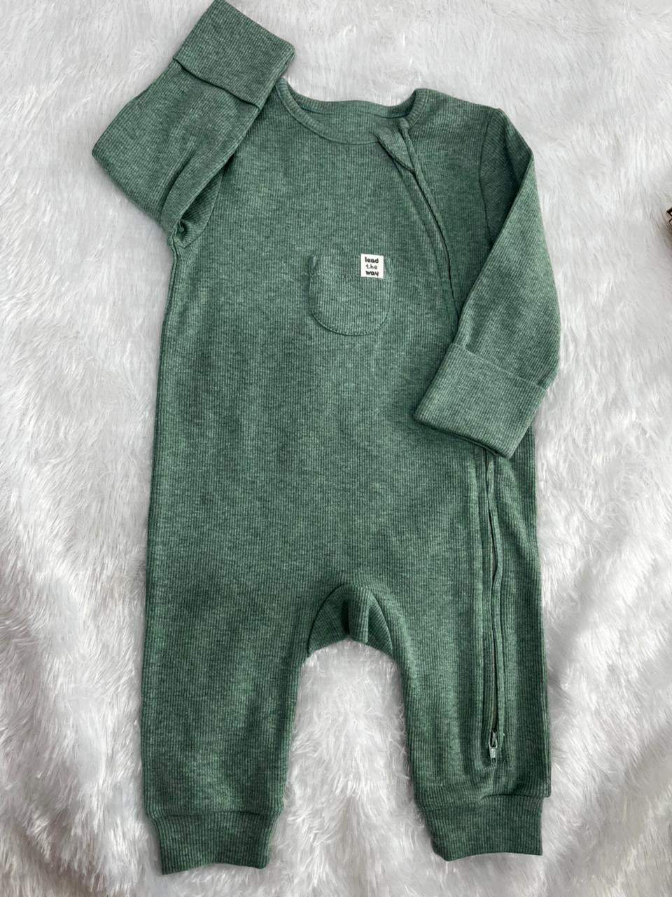 GREEN RIBBED ROMPER-304