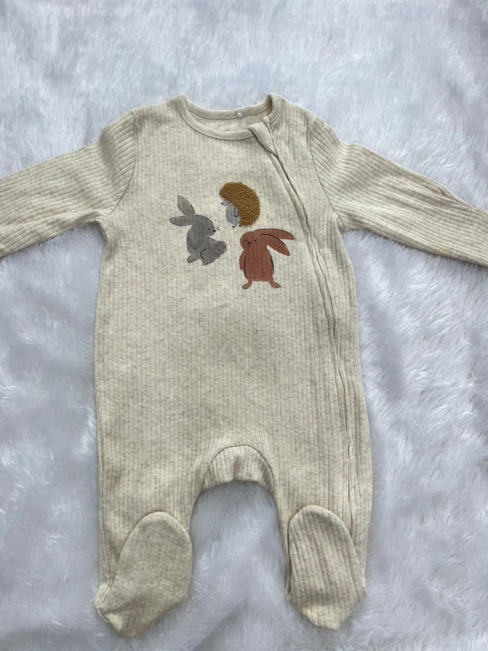 BEIGE CUTE RIBBED ROMPER