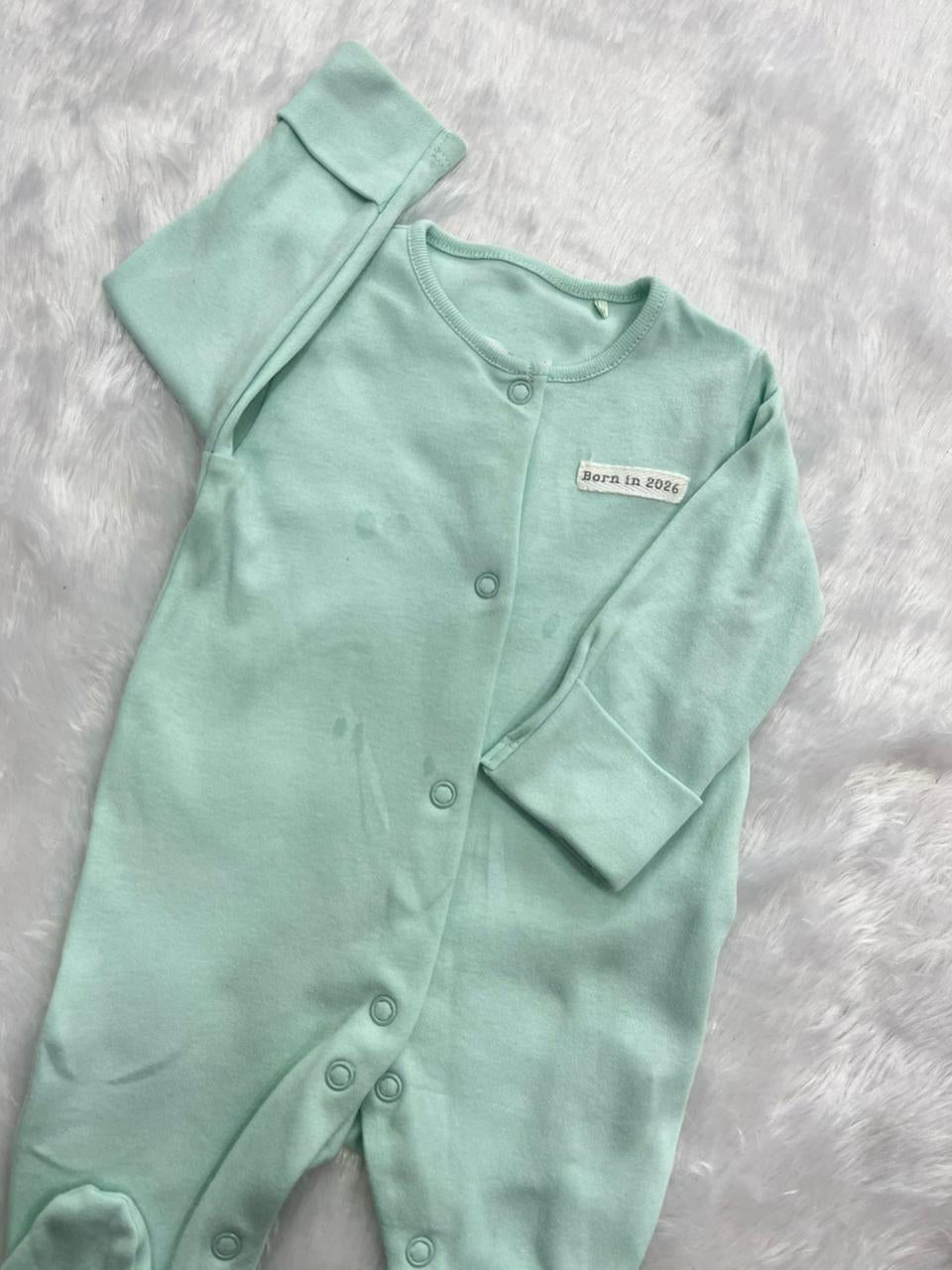 BORN IN 2026 PASTEL GREEN ROMPER