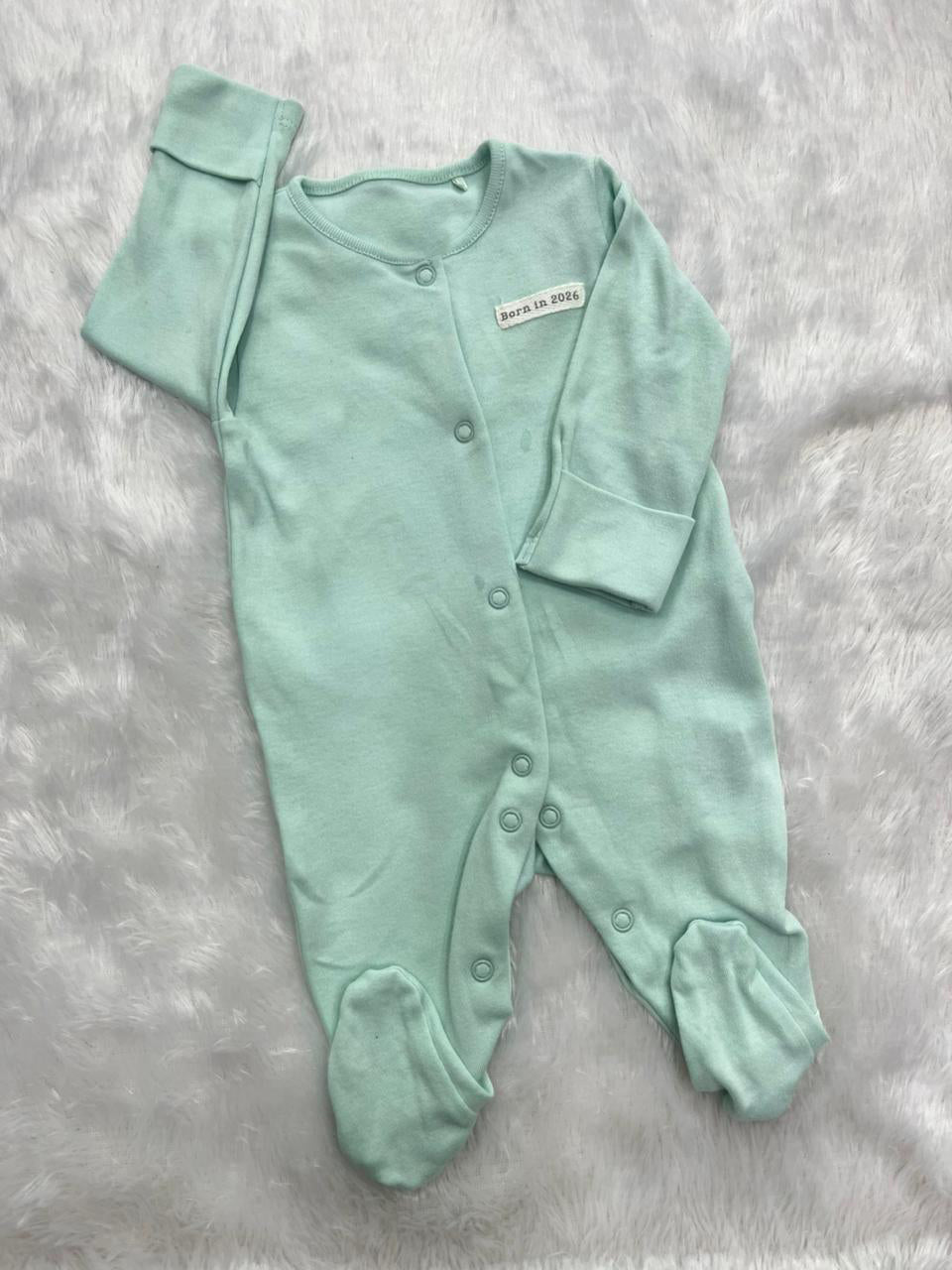 BORN IN 2026 PASTEL GREEN ROMPER