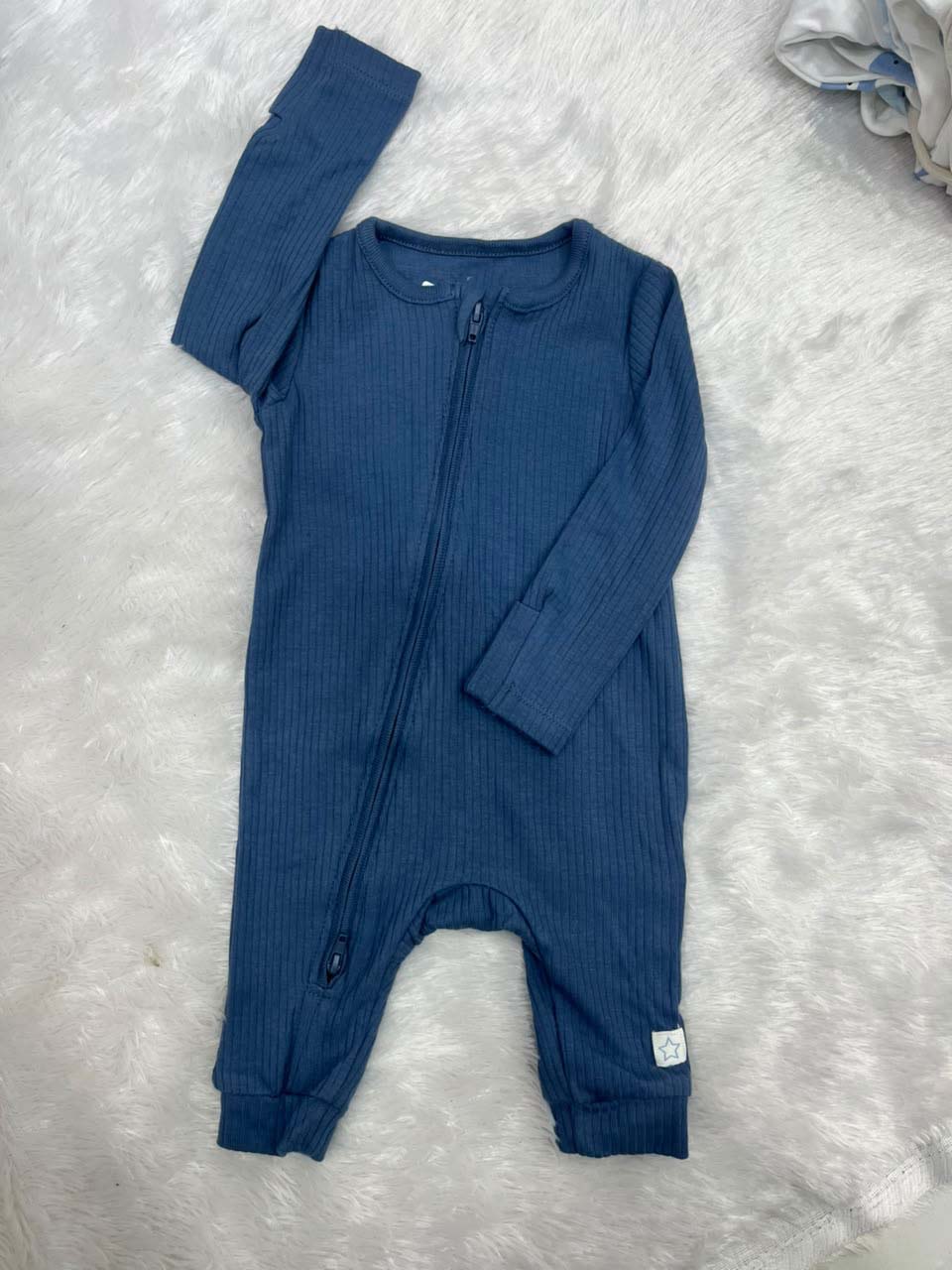 DARK BLUE RIBBED NON FOOTED ROMPER