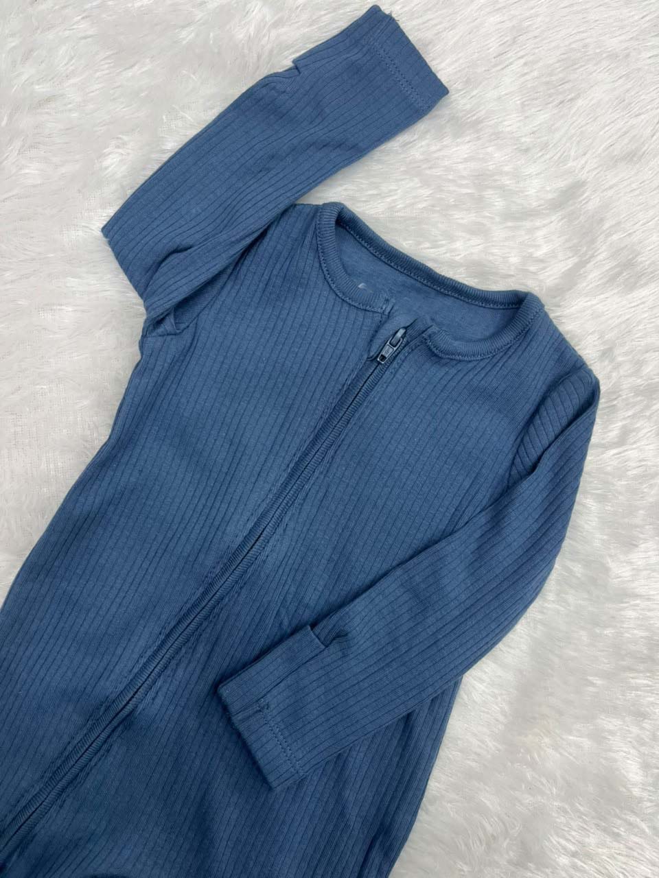 DARK BLUE RIBBED NON FOOTED ROMPER