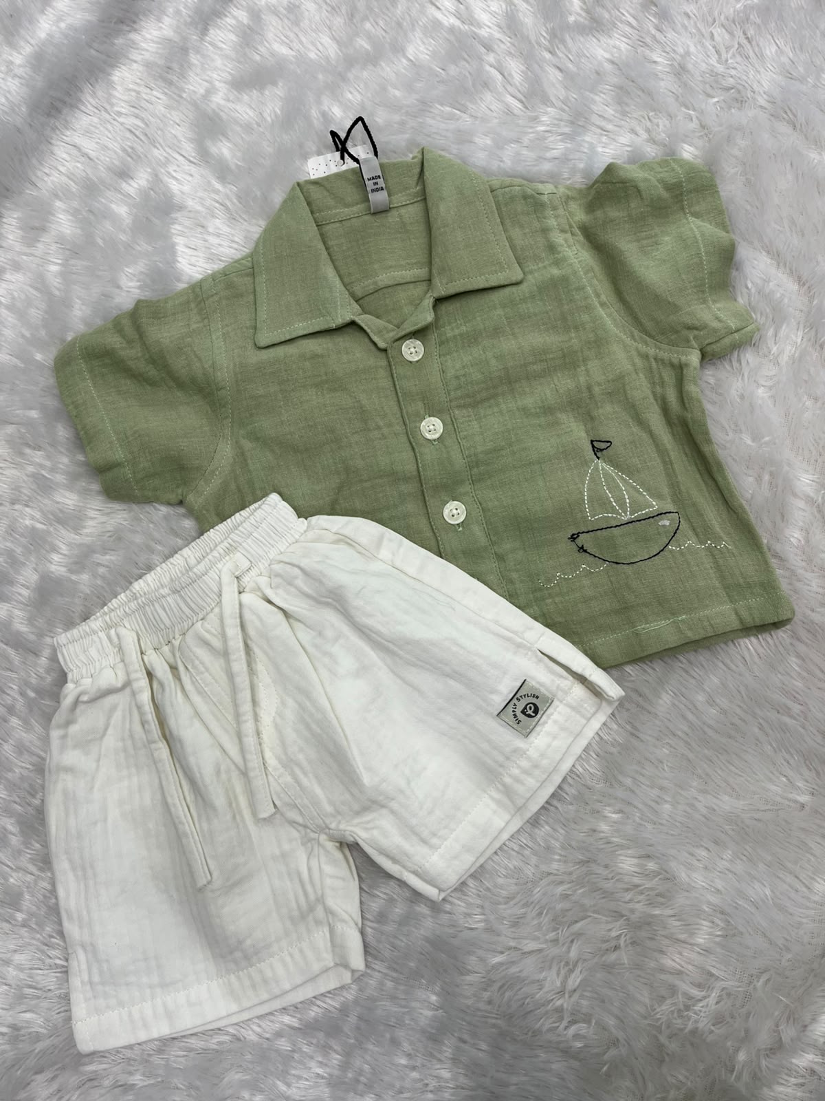 PASTEL GREEN SHIRT WITH SHORTS