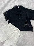 BLACK SHIRT WITH SHORTS
