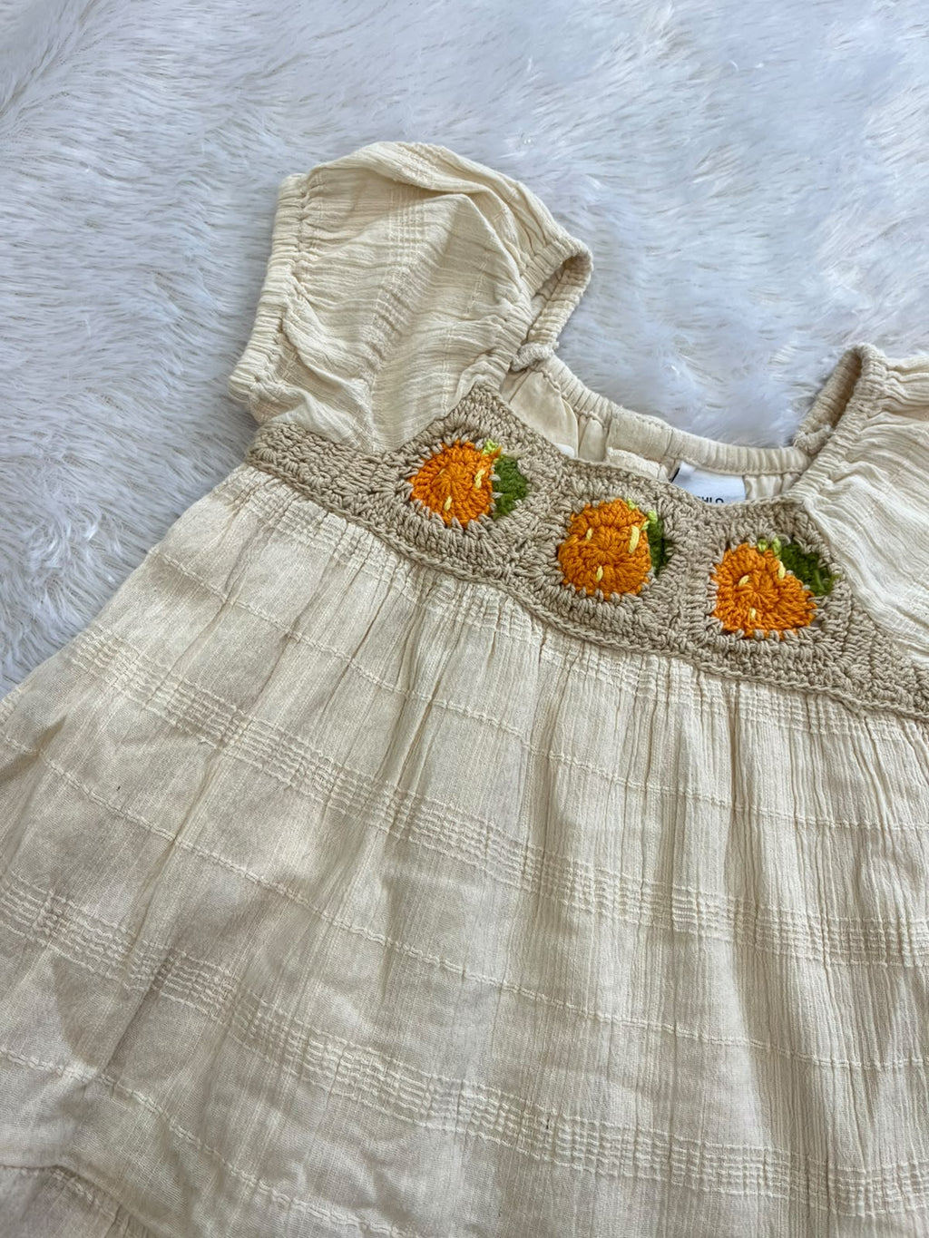 Beige Frock with Croche deatailing