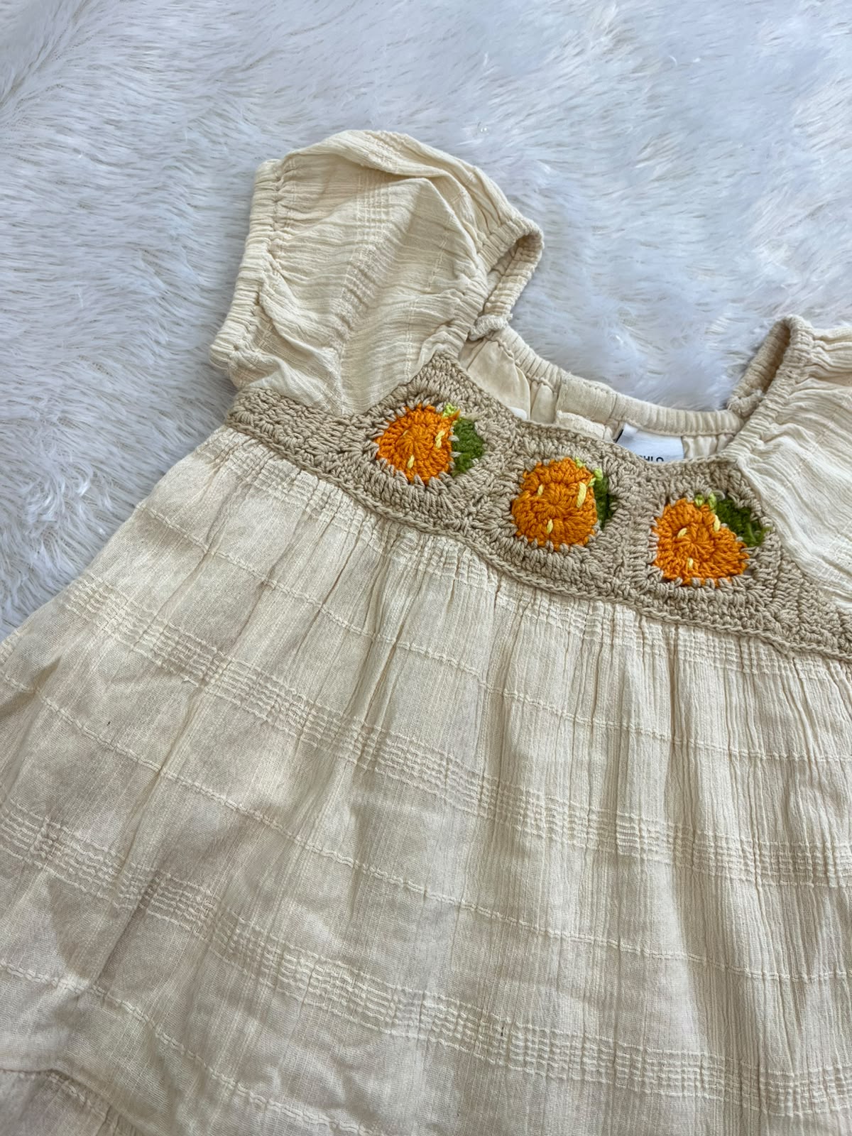 Beige Frock with Croche deatailing