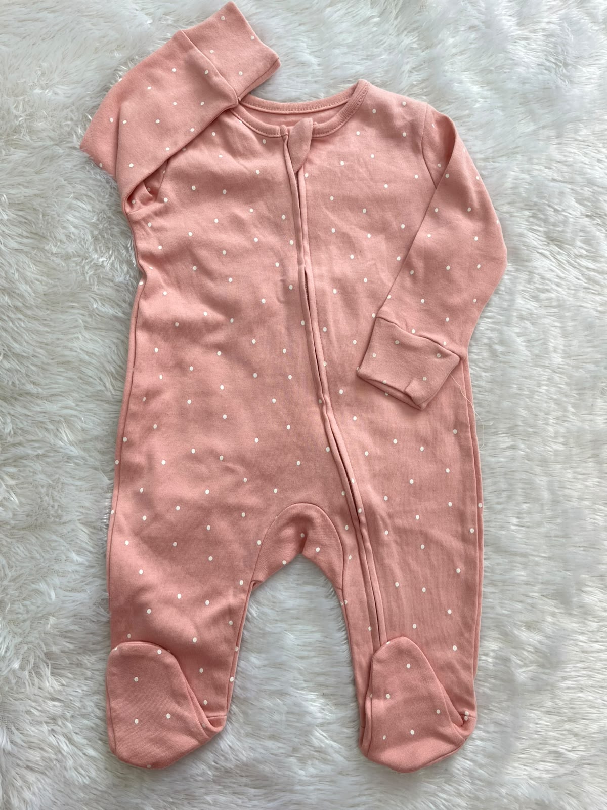 Peach Dotted Zipper Romper