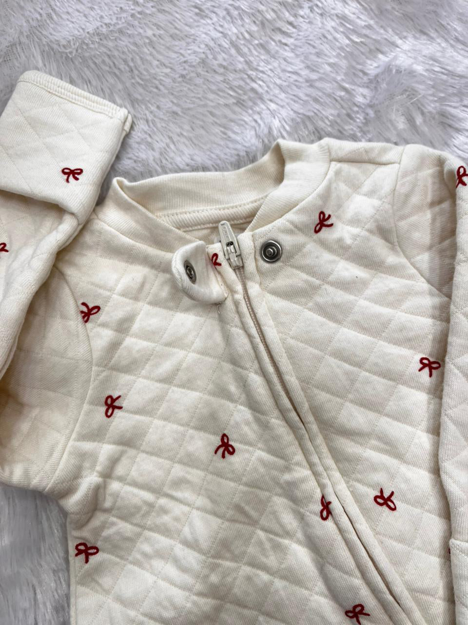 Red bow quilted Romper-1563