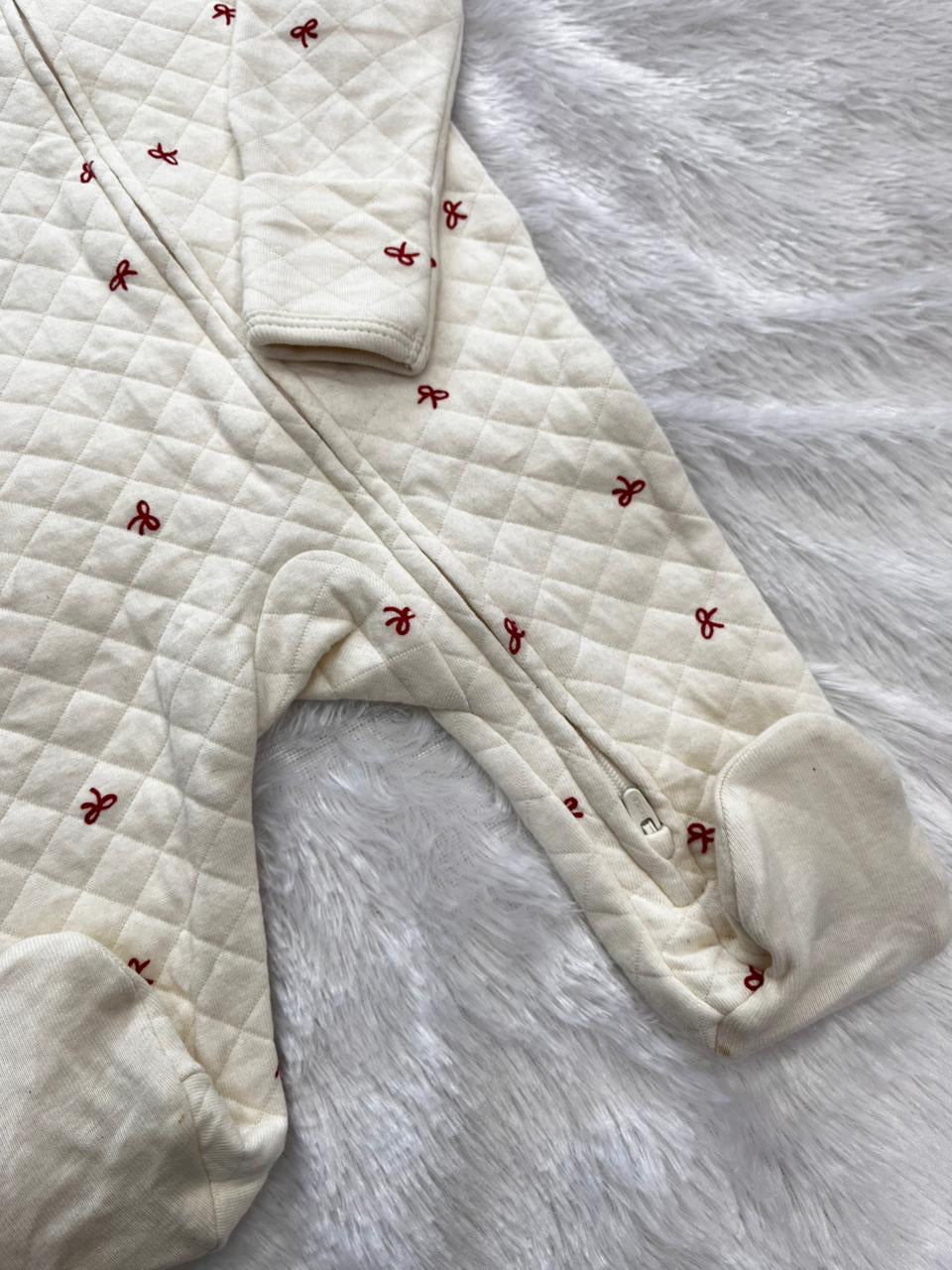 Red bow quilted Romper-1563