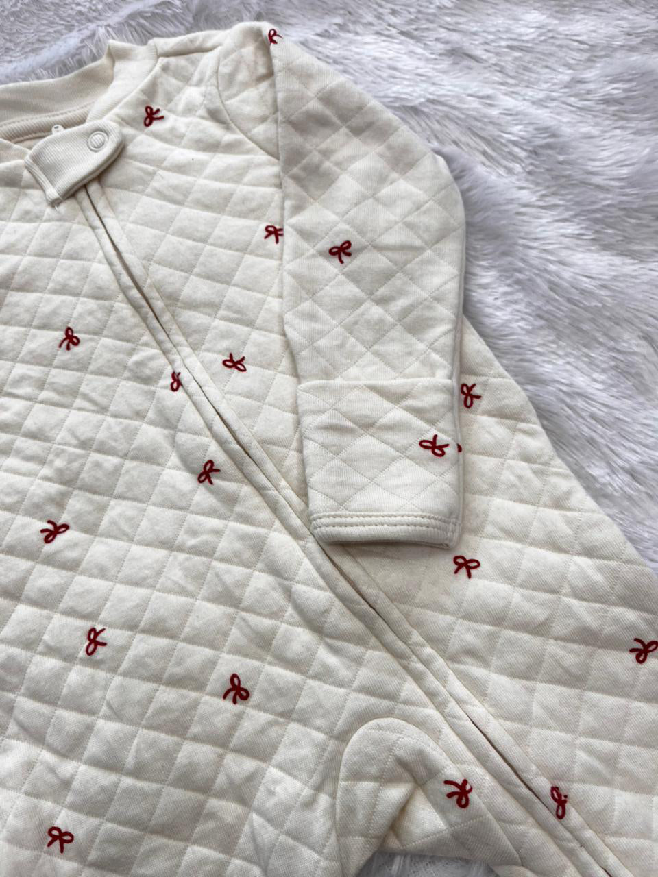 Red bow quilted Romper-1563