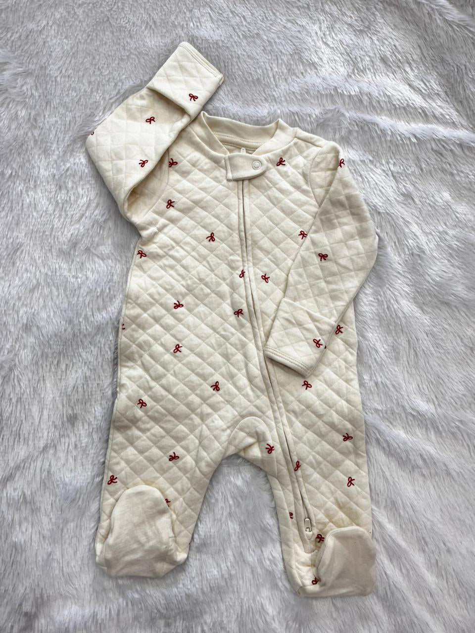 Red bow quilted Romper-1563